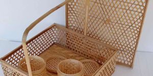 Natural Bamboo Handle Picnic Basket Set
