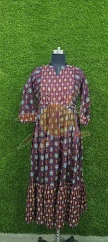 Ladies Maroon Printed Anarkali Kurti