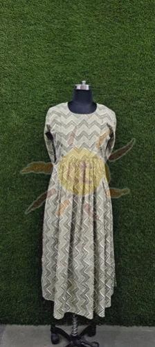 Ladies Pista Green Printed Anarkali Kurti