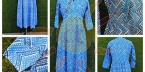Ladies Sky Blue Printed Anarkali Kurti