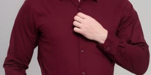 Mens Marron Plain Cotton Shirt