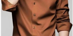 Mens Metallic Bronze Plain Satin Shirt