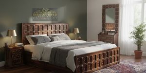 Sheesham Wood Brass Bed With Storge