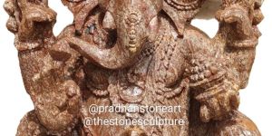 Brown Sitting Ganesh Stone Statue