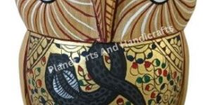Wooden Handicraft Owl with Snake Print Showpiece