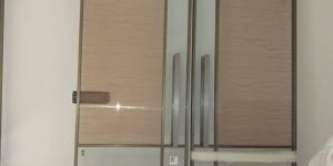Brush Gold Profile Fabric Plain Glass Swing Door
