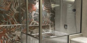 SS Brush Profile Plain and Flutter Glass Swing Door