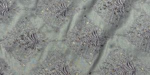 Blue & Grey Floral Diamond Sequin Embroidered Silk Fabric