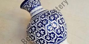 Blue Floral Cylindrical Ceramic Pottery Vase