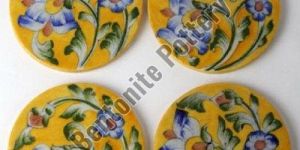 Hand Painted Round Yellow Ceramic Tea Coaster