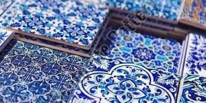 Polished White Blue Ceramic Floor Tiles