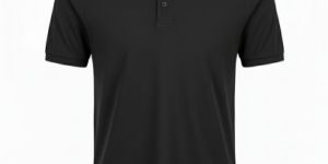 Mens Plain Black Cotton Pique Regular Fit Polo T-Shirt