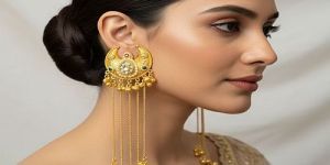 Artificial Gold Plated Kashmiri Moon Drop Long Earrings