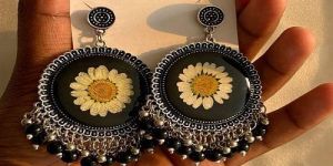 Black Round Resin Jhumka Earrings