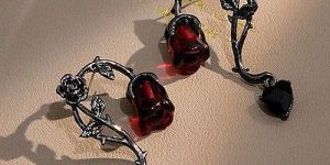 Ethnic Red Rose Drop Earrings