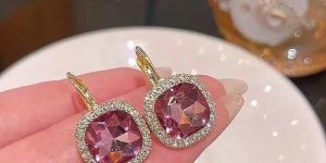 Pink Cubic Zirconia Drop Hook Earrings