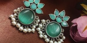 Round Green Replica Monalisa Stone Stud Earrings