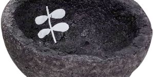 Paper Mache Decorative Bowls Dark Grey with White Twig Leaf Print