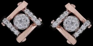 18k Gold Geometric Diamond Link Stud Earrings