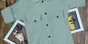 Kids Double Pocket Solid Full Sleeve Shirt