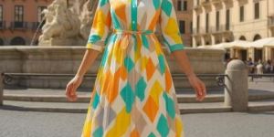 Premium Multicolor Abstract Printed Women Gown