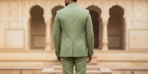 Mens Green 2 Piece Slim Fit Safari Suit