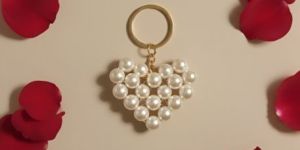 Pearl Heart Charm Key Ring