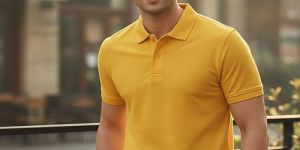 Mens Yellow Cotton Polo T-Shirt