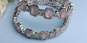 Soft Pink Stone AD Bangle Set