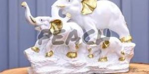 White Polyresin Elephant Family Statue