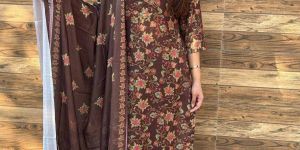 Browm Resham Weaving Ladies Woollen Suit