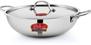 Premium Triply Stainless Steel Kadhai With Lid