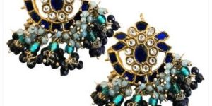 Blue Kundan Flower Earrings
