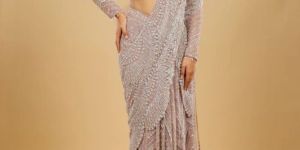 Champagne Net Drape Saree with Heavy Sequin