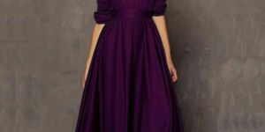 Designer Purple Tapeta Silk Floor Length Dress With Belt