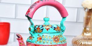 Aluminum Golden Home Decor Hand-Painted Tea Kettle