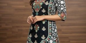 ladies floral panel georgette long kurti