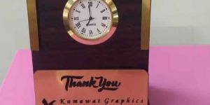 Wooden Table Clock Pen Stand