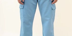 Light Blue Straight Fit Men Cargo Denim Jeans