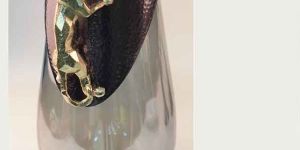 Dinex Flower Vase Hammered Aluminum with Black Luster Glass