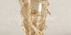 Gold Finished Aluminum With Textured Brown Luster Glass