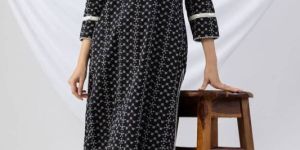 Black Schiffli Embroidered Kurti with Mandarin Collar