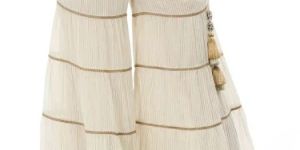 Off White and Golden Striped Chanderi Ensemble Garara