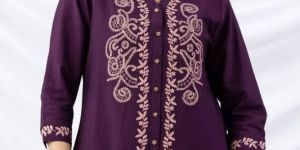 Purple Embroidered Nylon Viscose Crush Co-ord Shirt