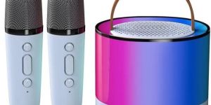 Mini Bluetooth Speaker with 2 Mini Wireless Karaoke Mic