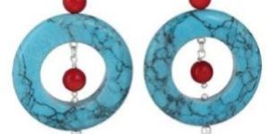 Ladies Stabilized Turquoise Coral Beaded Earring