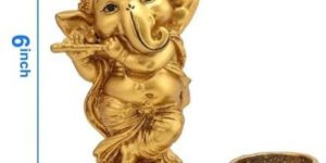 Golden Polyresin Ganesh Statue with Diya