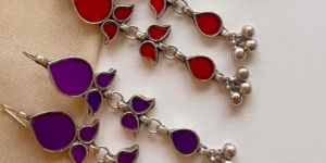 Brass Afghan Glass Earrings