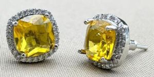 ELEGANT SILVER STUD WITH BRIGHT CITRINE AND SPARKLING CZ STONES