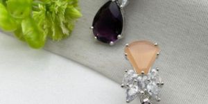 SILVER PLATED EARRINGS WITH MOONSTONE, PURPLE AMETHYST STONES